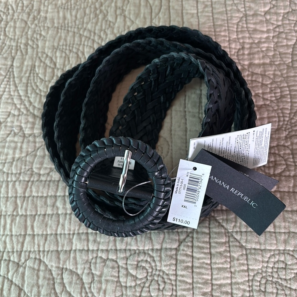 NEW🖤Banana Republic Black Braided Leather Belt Women's XXL